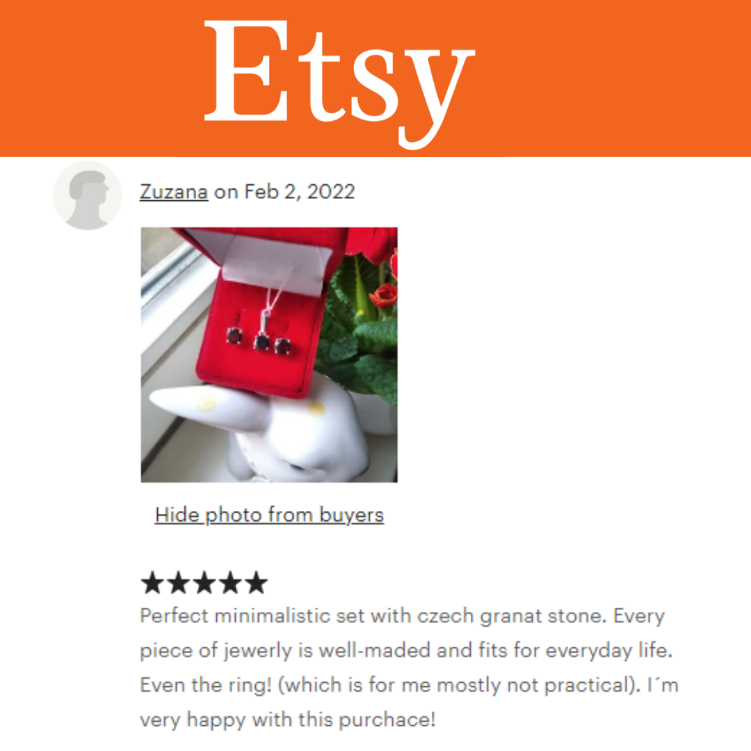 Review etsy Zlatka jewelry shop. Garnet set